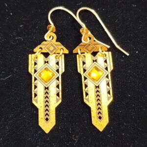 Hinged Metal Art Decor 'Sword' Earrings Brass With Diamond Shape Adajio Vintage